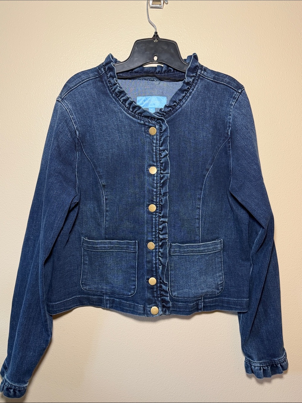 Draper James Dark Blue Ruffle-Trim Denim Jacket